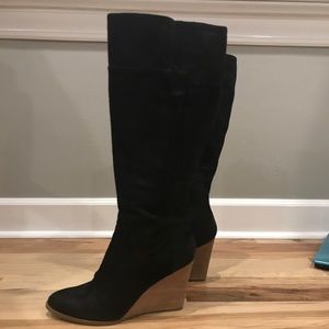 Black suede boot wedge heel size 12